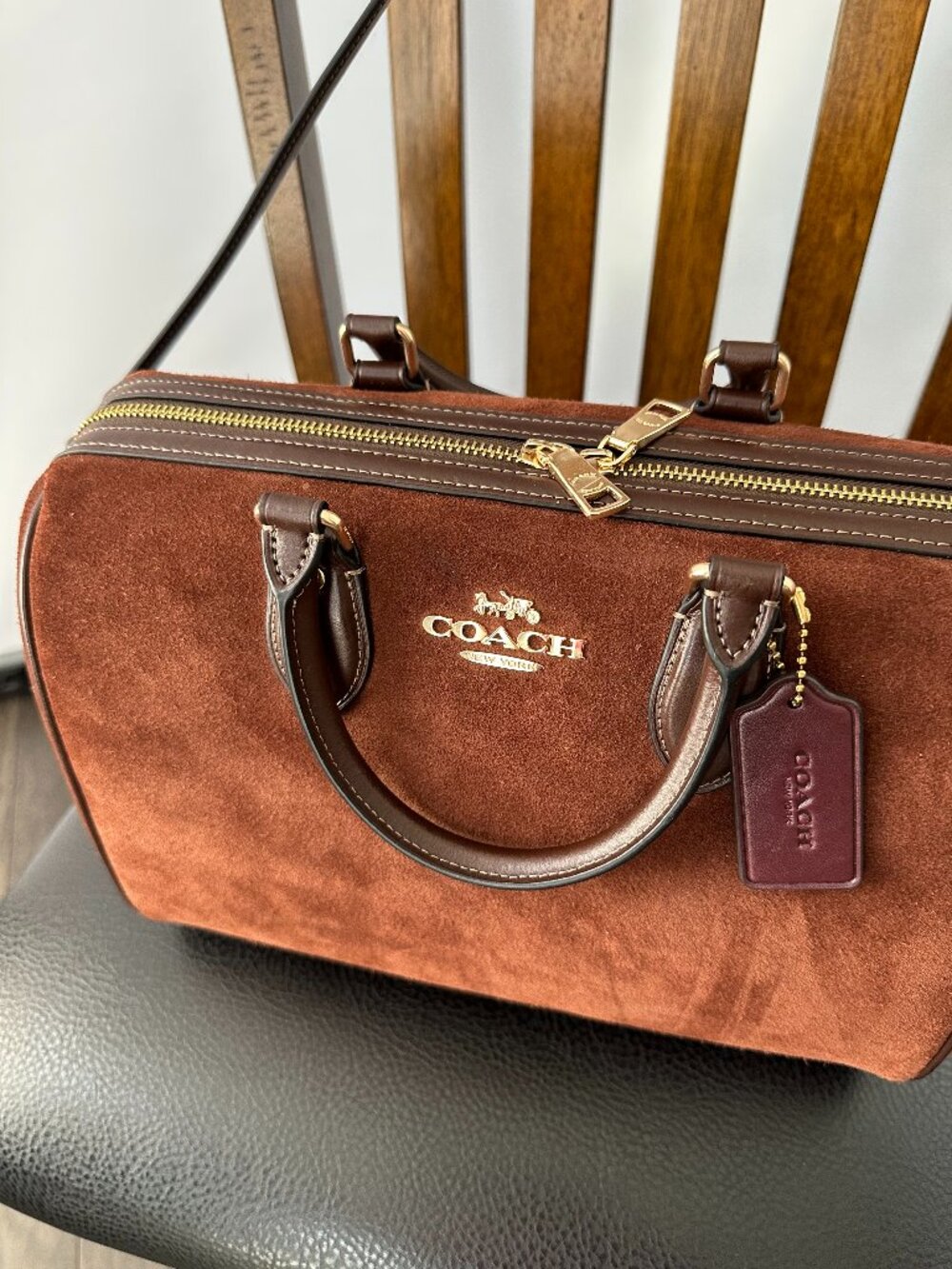 Coach Rowan Large Vintage Brown Suede Shoulder/Satchel Bag Style #F2522-CCC79 - Picture 2 of 8